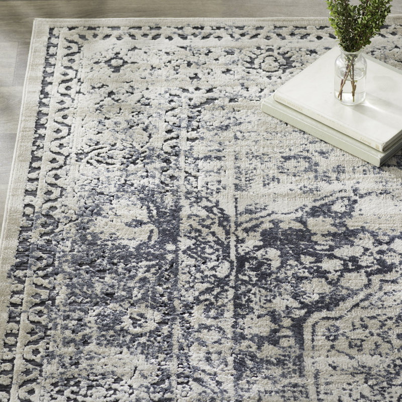 Three Posts™ Lapointe Machine Woven / Power Loomed Dark Blue/Beige/Cream Rug & Reviews Wayfair